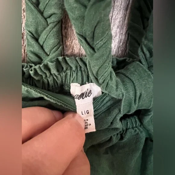 AERIE Linen Blend Braided Halter Hi Low Green Maxi Dress Large - Picture 5 of 11